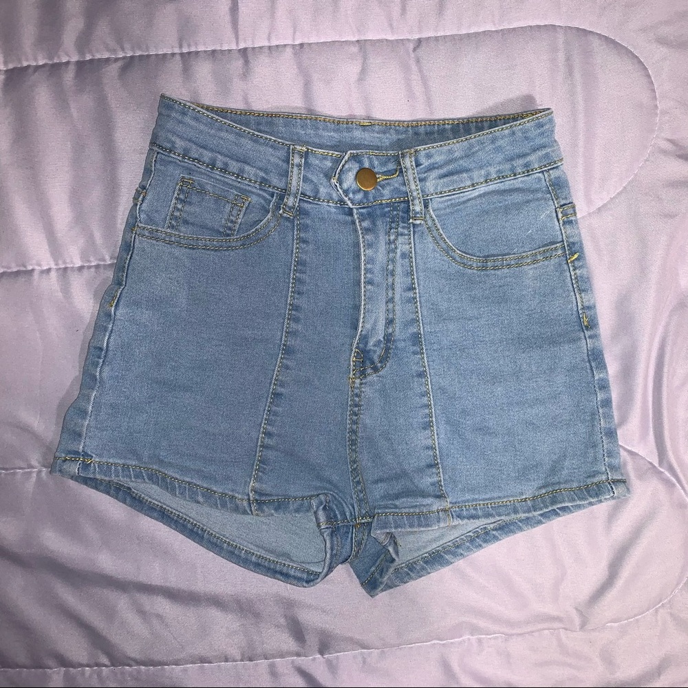 High Waist Solid Denim Shorts